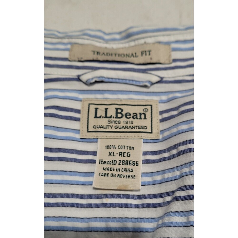 L.L. Bean Traditional Fit Mens XL-REG White w Purple Blue Stripes EUC - Picture 5 of 6